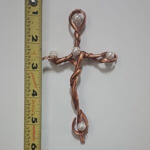 Handcrafted Copper Cross White Pearl Like Accents